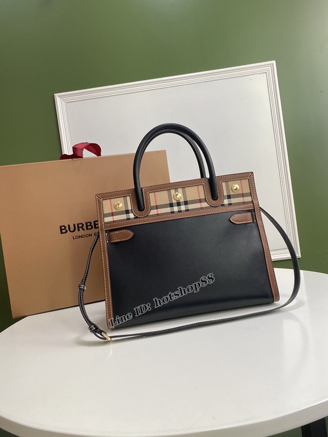 Burberry專櫃新款大號Title泰爾勒手袋 巴寶莉Vintage復古格紋手提肩背女包 yxb1158